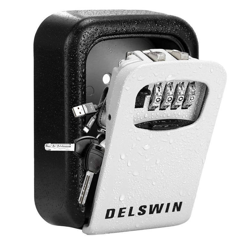 DELSWIN Wall Mounted Key Lock Box - Weatherproof Combo LockBox with 4-Digit Combination Key Storage Box for Home,Hotel,School,Office,Special Car Key - Image 1